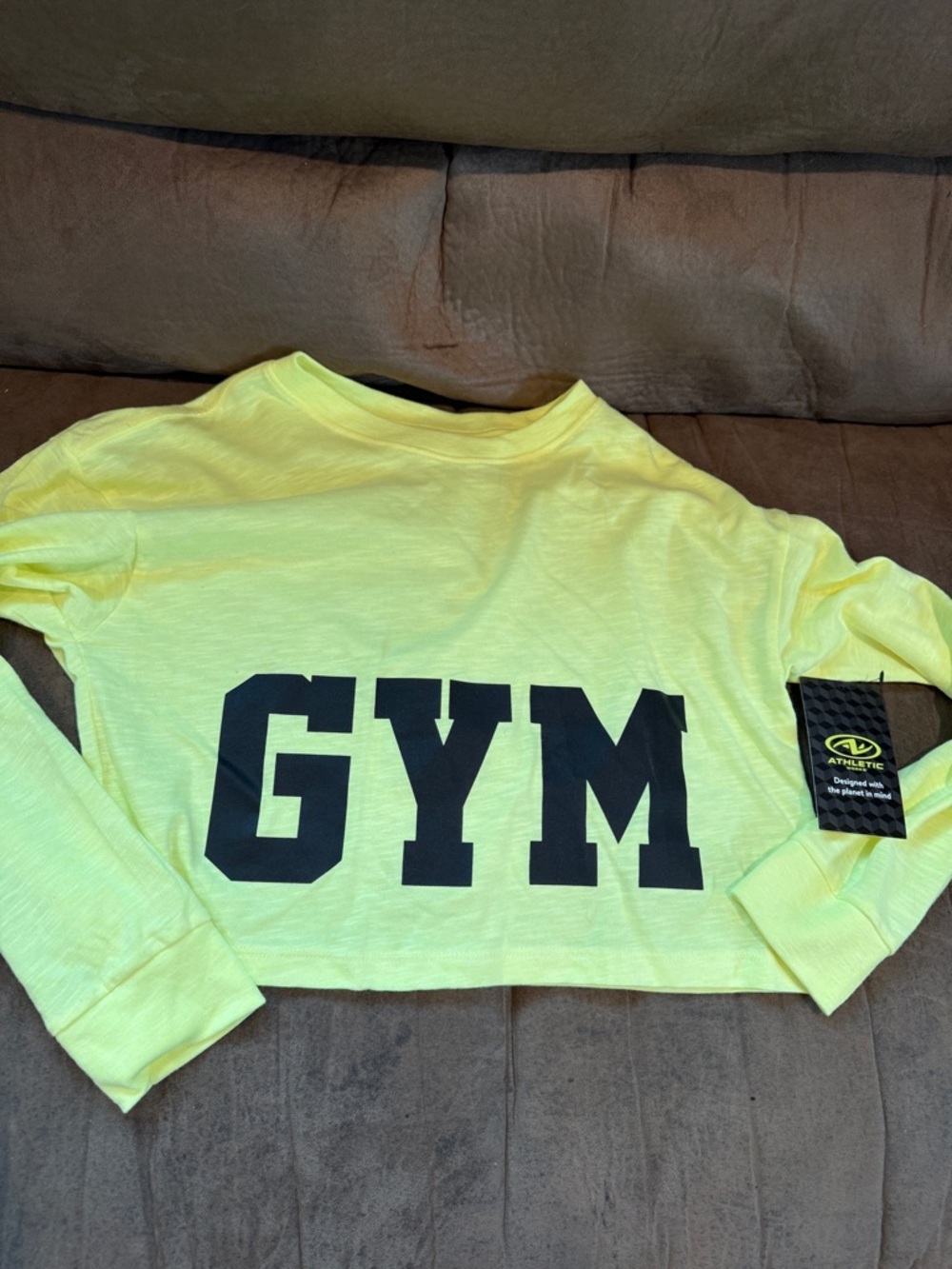 Athletic Works Neon Yellow 'GYM' Long Sleeve Crop Top